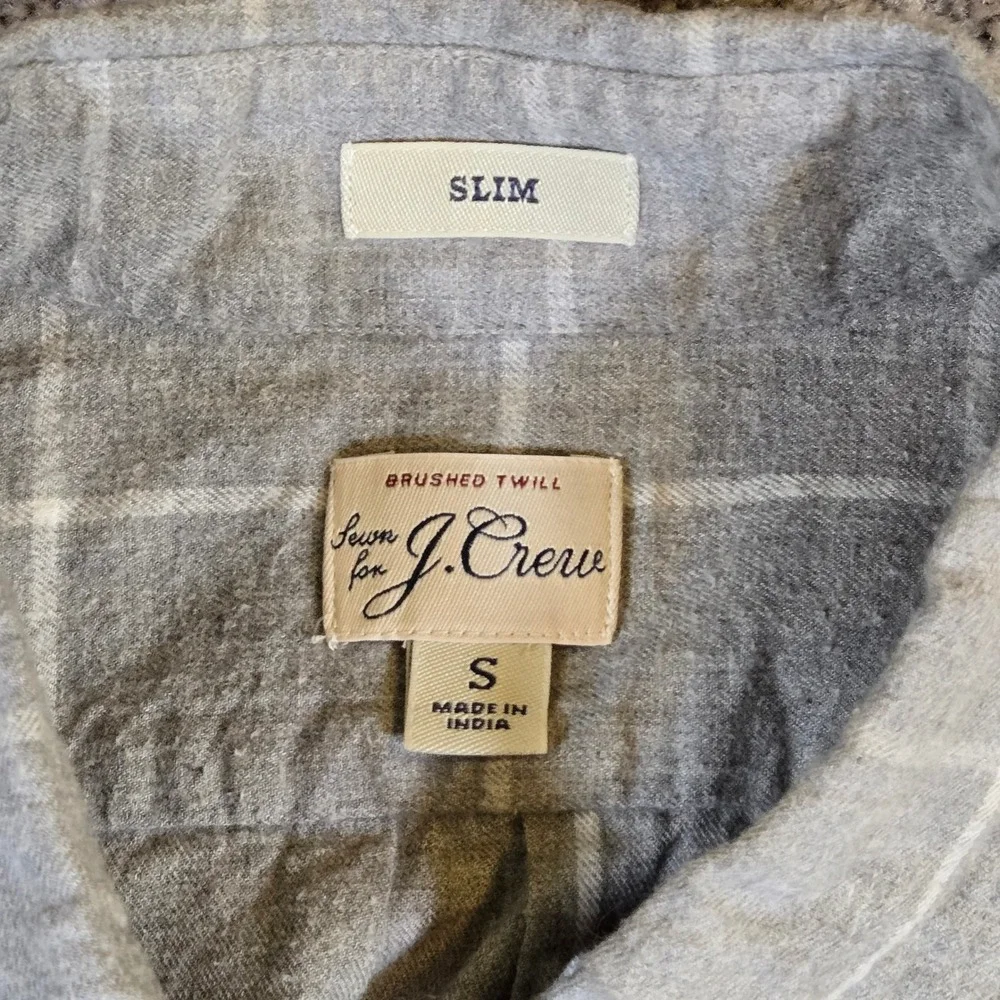 J Crew Brushed Twill Custom Fit Shirt Men's Gray & White Plaid Small Button Down